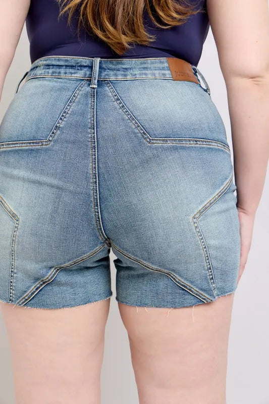 Judy Blue Full Size High Waist Star Seam Detail Denim Shorts Plus Size Carauana Store