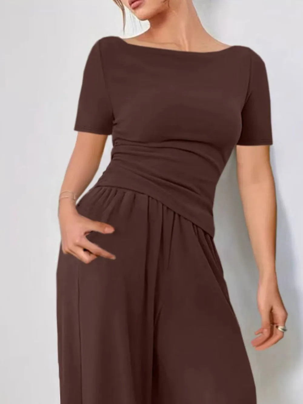 Round Neck Short Sleeve T-Shirt and Pants Set Carauana Store