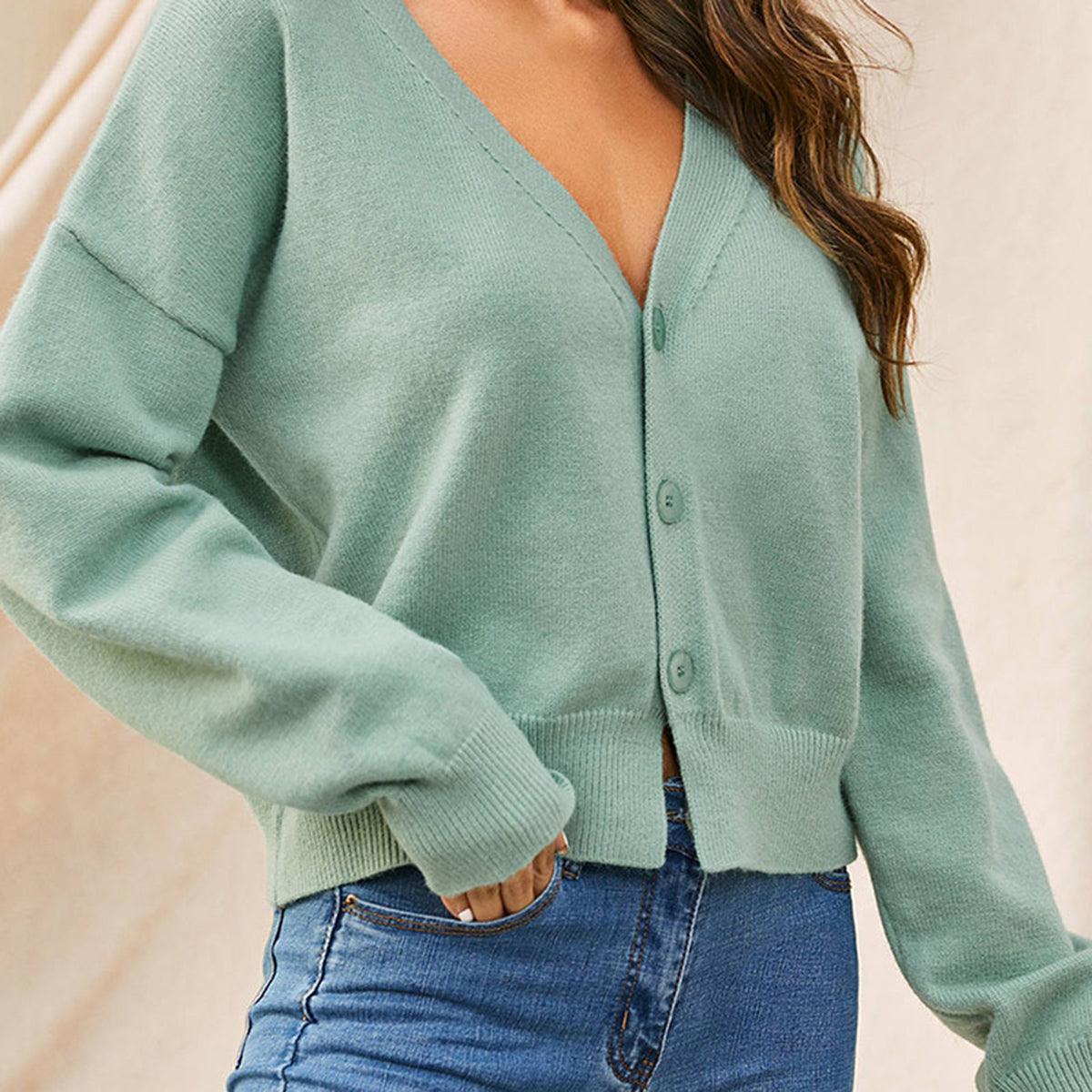 V-Neck Button Up Long Sleeve Cardigan Carauana Store