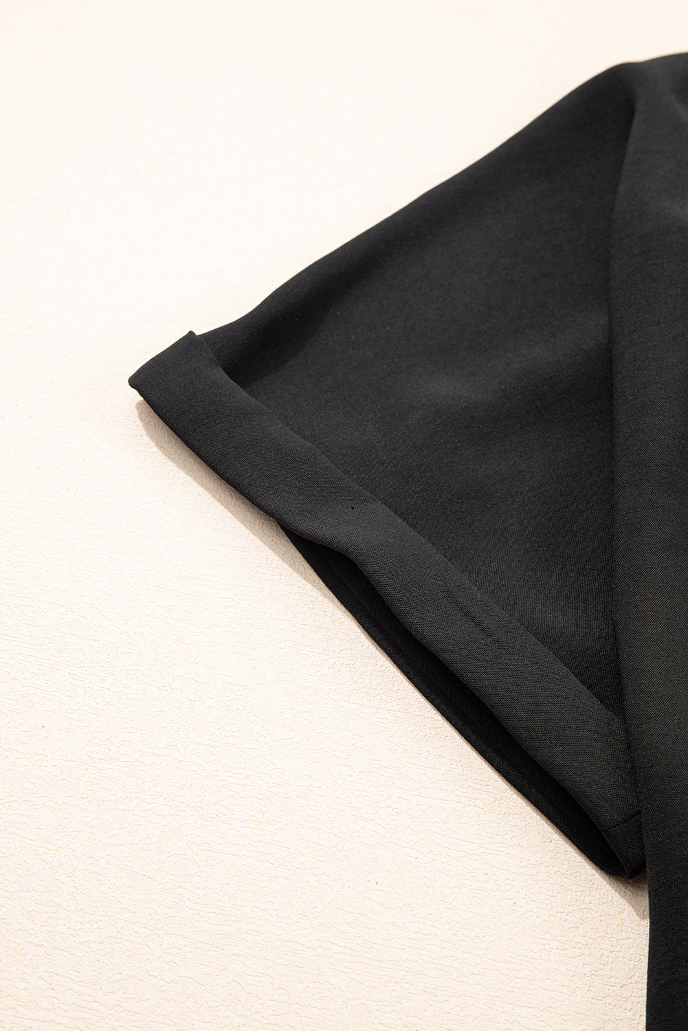 Black Seamed Back High Low Hem V Neck Cuffed Sleeve Plus Size Tee