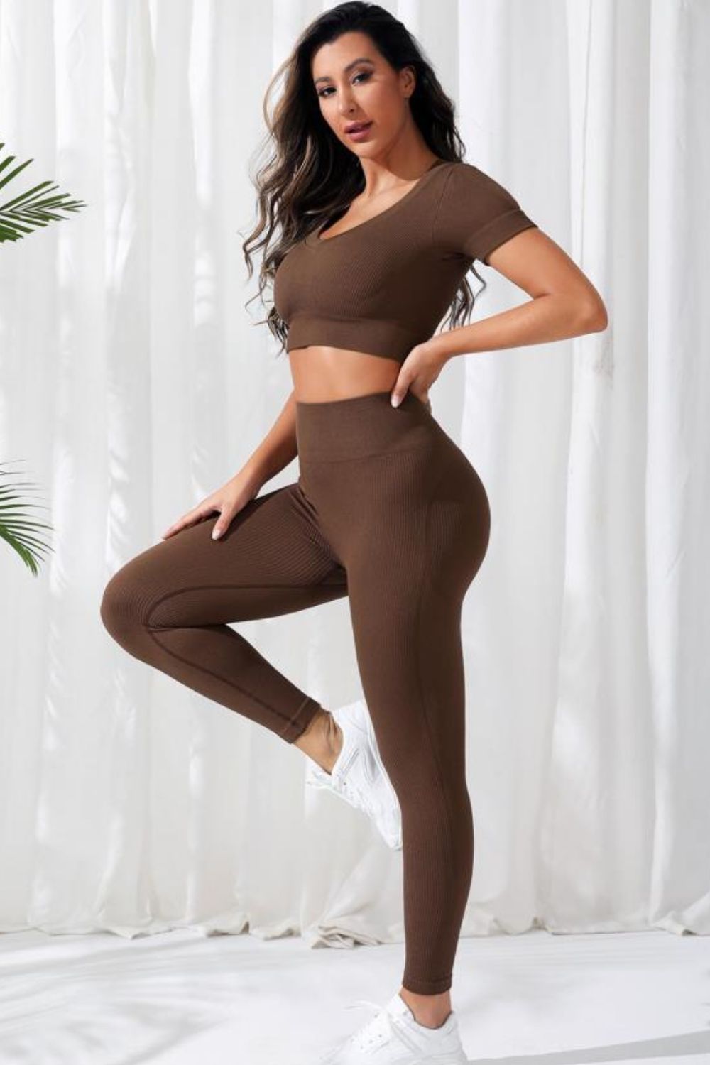 V-Neck Crop Top and High Waistband Long Active Pants Carauana Store