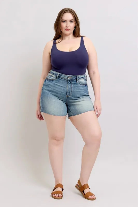 Judy Blue Full Size High Waist Star Seam Detail Denim Shorts Plus Size Carauana Store