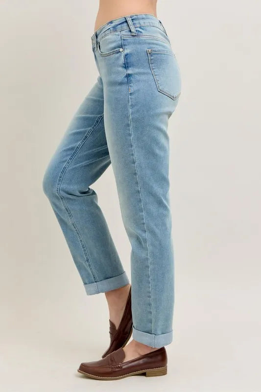 Judy Blue Full Size V-Front Cuff Boyfriend Jeans Plus Size Carauana Store