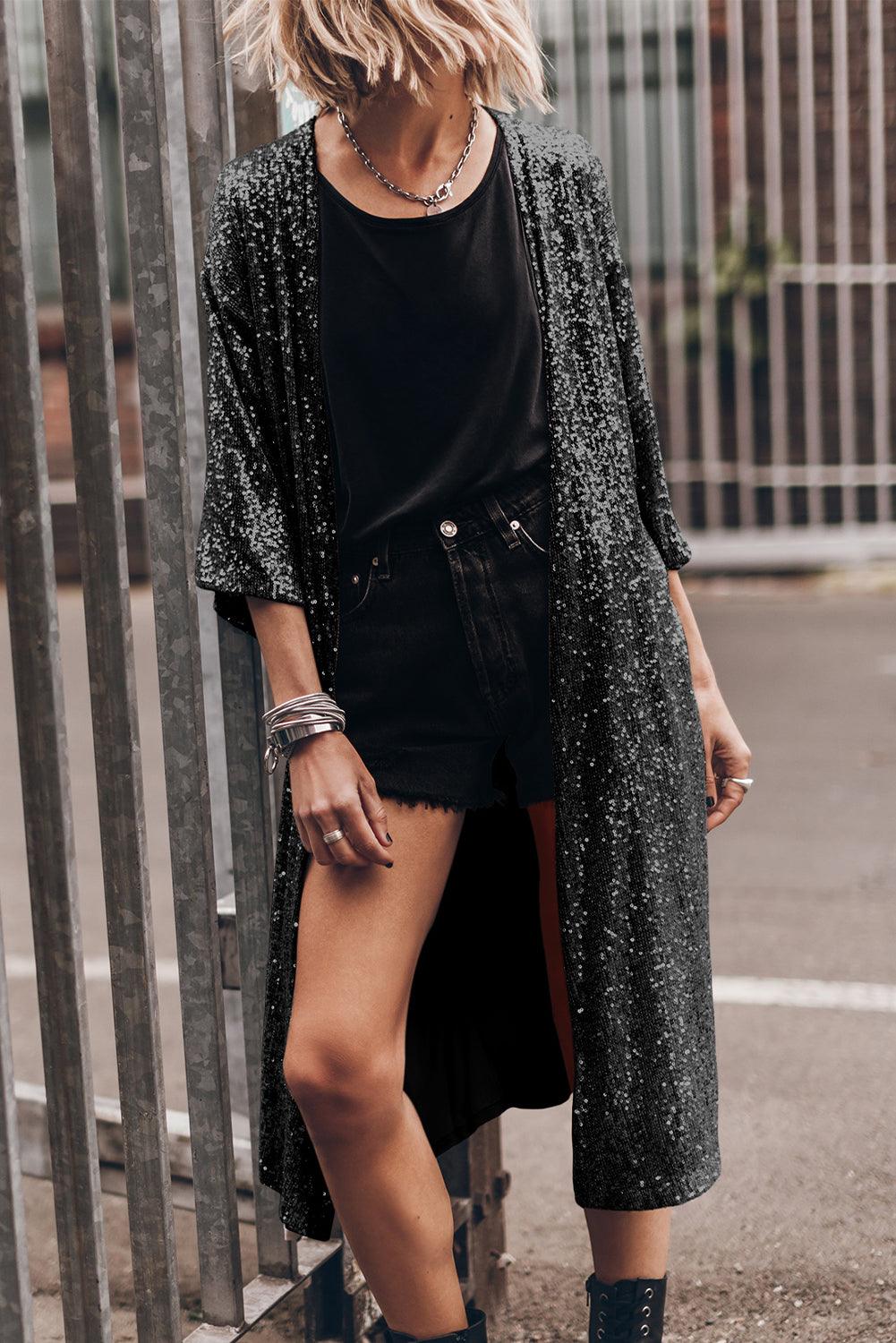 Sequin Open Front Duster Cardigan Carauana Store