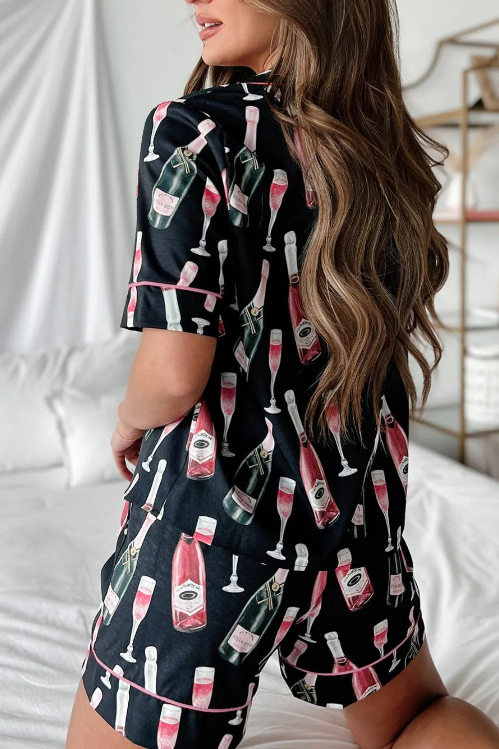 Champagne Print Short Sleeve Top and Shorts Set Carauana Store