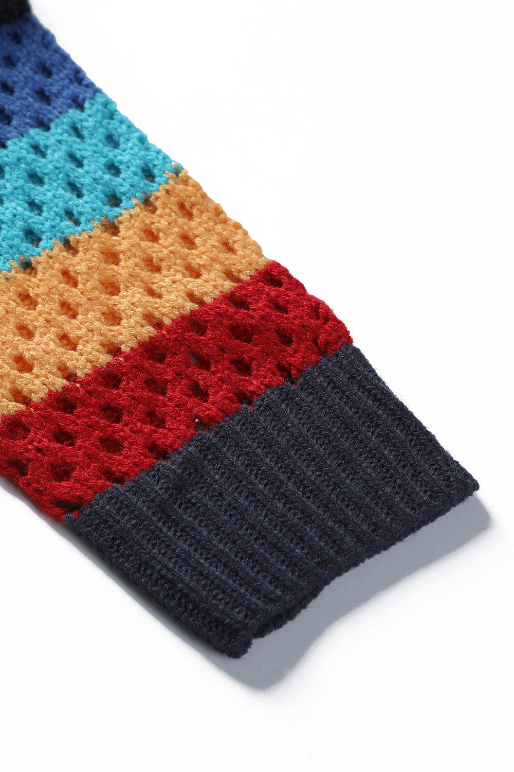 Openwork Color Block Tied Cardigan Carauana Store