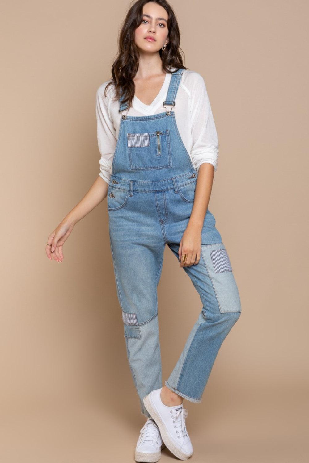 POL Front Chest Zipper Slim Leg Denim Overalls Carauana Store