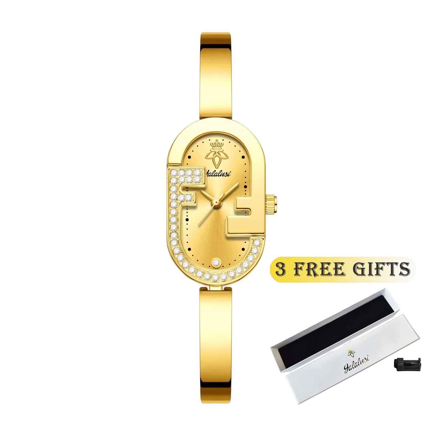 Carauana Find Gold-Plated Watch Gold and gold display with3 free gifts.
