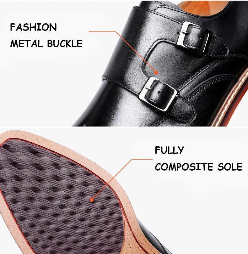 DESAI Monk Strap Slip on Genuine Leather Business Handmade Dress Brogue with Buckle Carauana Store