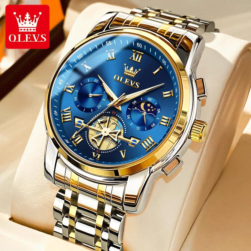 OLEVS Men’s Watch Analog Quartz Movement Business Stainless Steel Waterproof Luminous Chronograph Day Date Male Wrist Watches Carauana Store