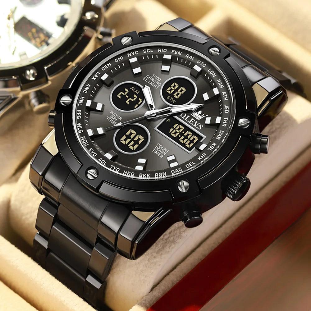 OLEVS Men's Watches Original Multifunctional Wlectronic Watch for Man Waterproof Luminous Alarm Clock Fashion Dress Carauana Store