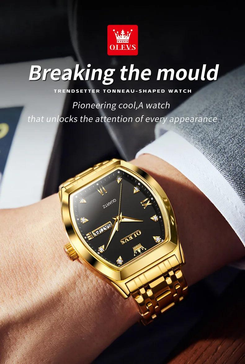 OLEVS/5528 Stainless Steel Luxury Quartz Watch | Elegant Tonneau Case with Shock Resistance and Week Display Carauana Store