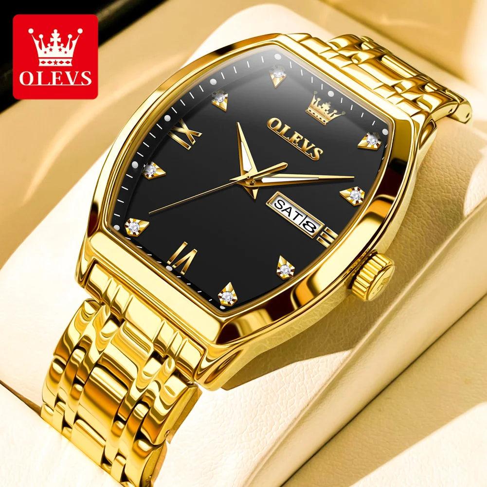 OLEVS/5528 Stainless Steel Luxury Quartz Watch | Elegant Tonneau Case with Shock Resistance and Week Display Carauana Store