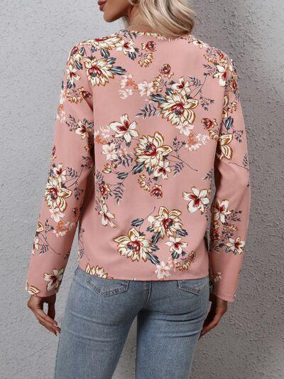 Printed V-Neck Long Sleeve Blouse Carauana Store