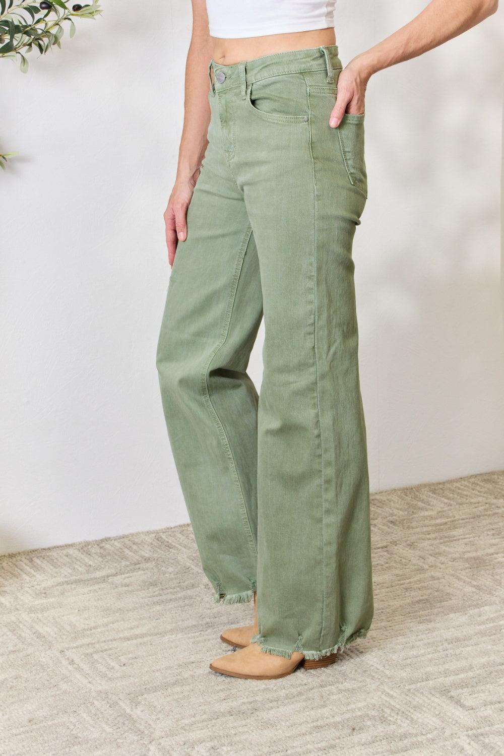 RISEN Full Size Raw Hem Wide-Leg Jeans Carauana Store
