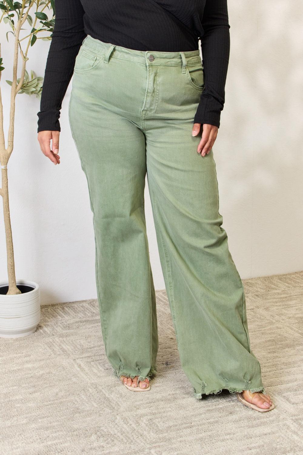 RISEN Full Size Raw Hem Wide-Leg Jeans Carauana Store