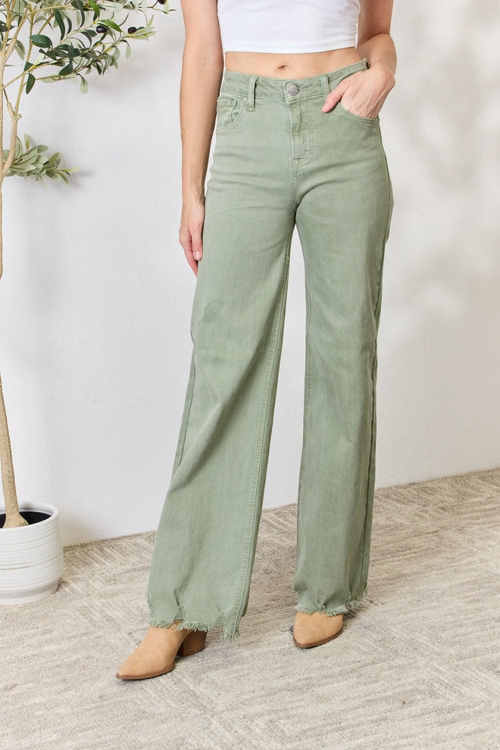RISEN Full Size Raw Hem Wide-Leg Jeans Carauana Store