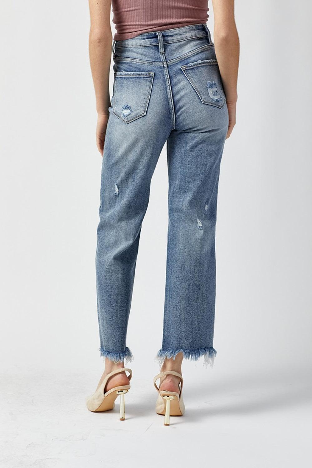 RISEN High Waist Raw Hem Straight Jeans Carauana Store