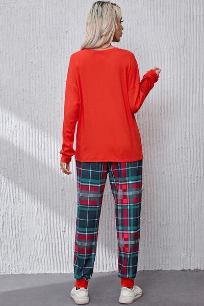 Round Neck Top and Plaid Pants Lounge Set Carauana Store
