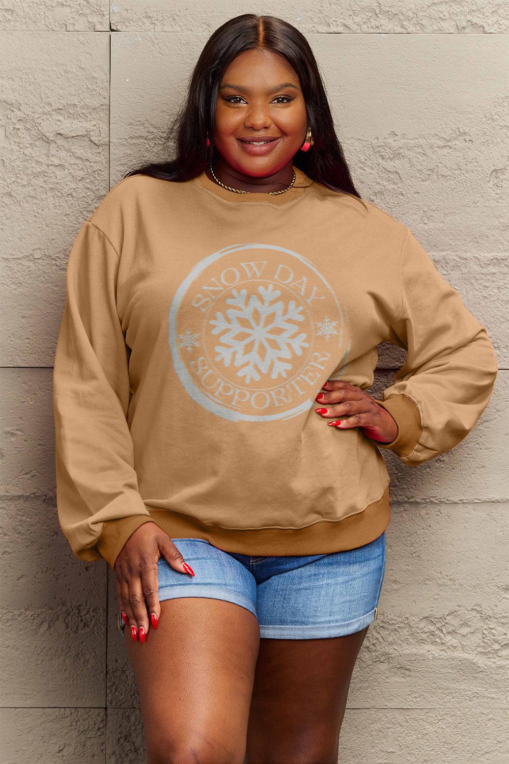 Simply Love Full Size SNOW DAY SUPPORTER Round Neck Sweatshirt Carauana Store