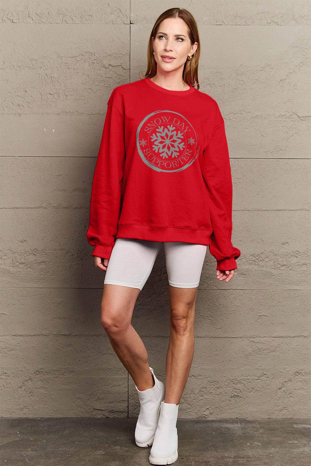 Simply Love Full Size SNOW DAY SUPPORTER Round Neck Sweatshirt Carauana Store