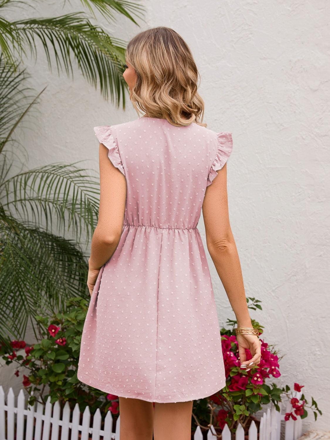 Swiss Dot Ruffled V-Neck Dress Carauana Store