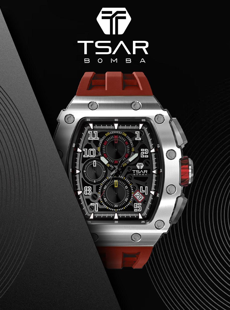 TSAR BOMBA Luxury Tonneau Clock 50M Waterproof Stainless Steel Carauana Store