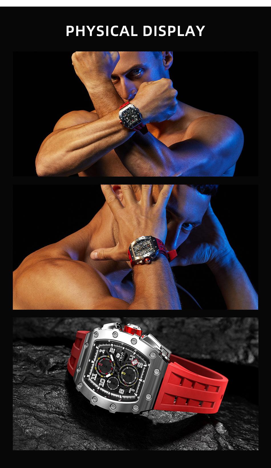 TSAR BOMBA Luxury Tonneau Clock 50M Waterproof Stainless Steel Carauana Store