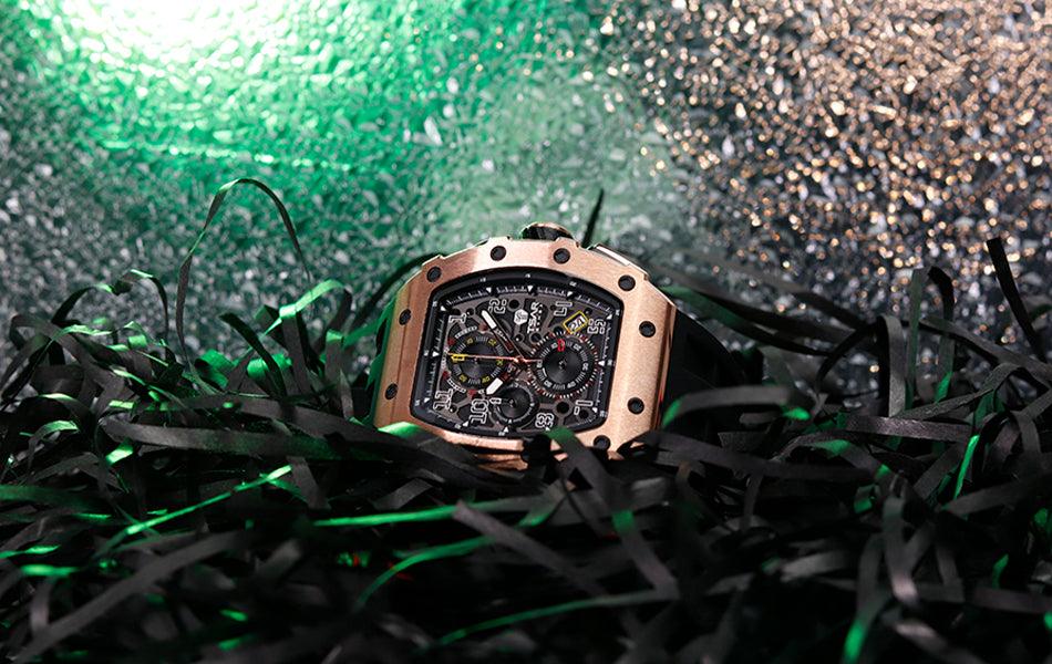 TSAR BOMBA Luxury Tonneau Clock 50M Waterproof Stainless Steel Carauana Store