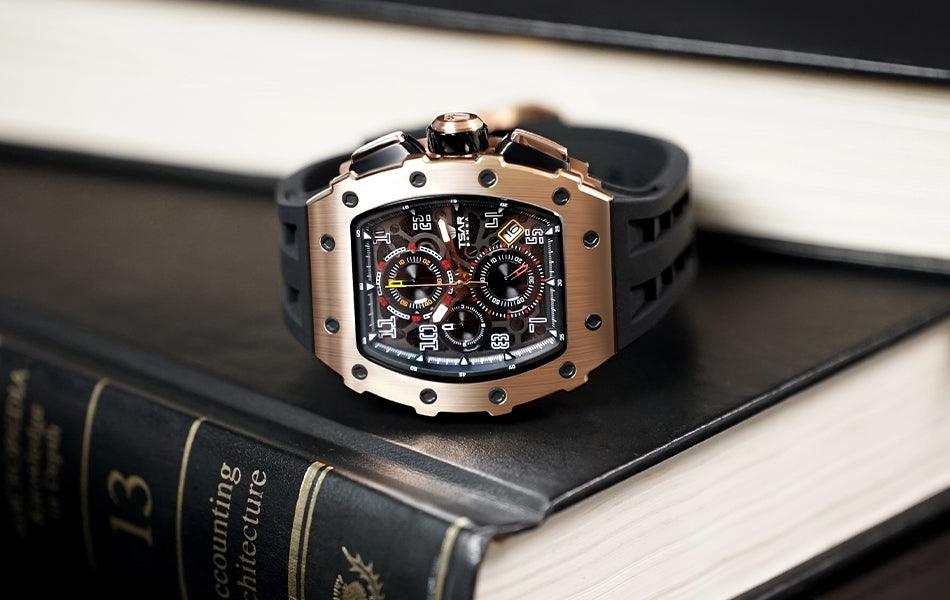 TSAR BOMBA Luxury Tonneau Clock 50M Waterproof Stainless Steel Carauana Store