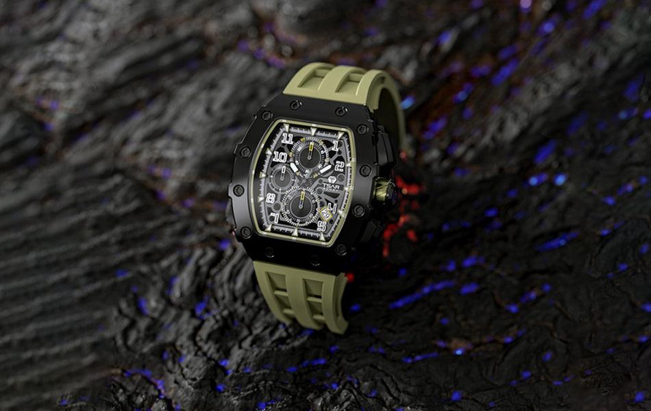 TSAR BOMBA Luxury Tonneau Clock 50M Waterproof Stainless Steel Carauana Store