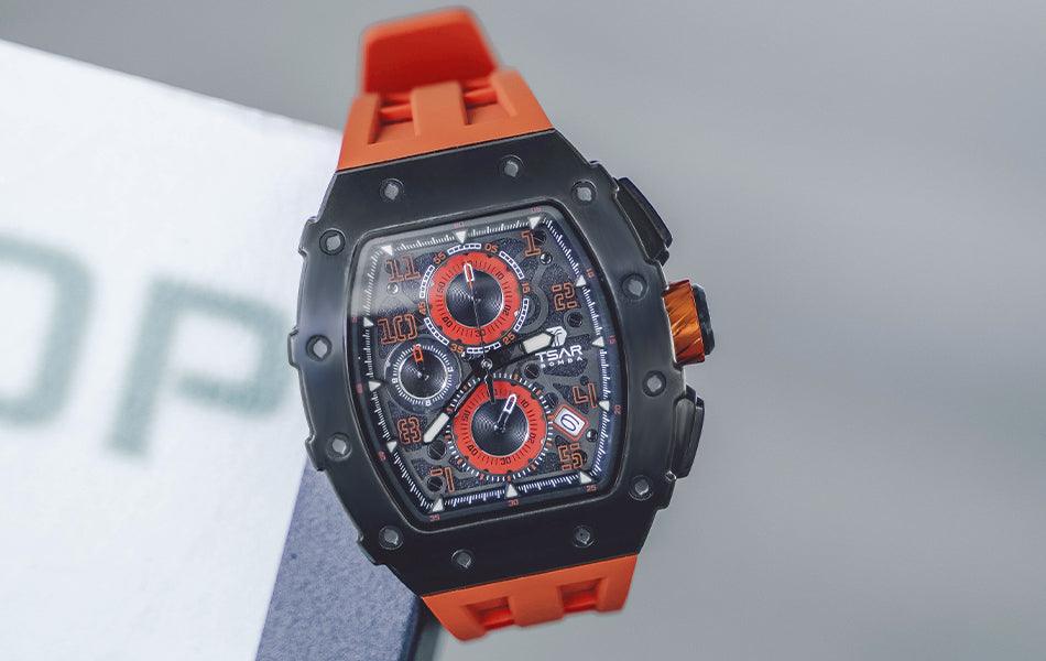 TSAR BOMBA Luxury Tonneau Clock 50M Waterproof Stainless Steel Carauana Store