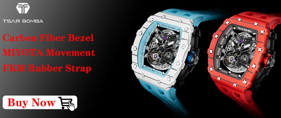 TSAR BOMBA Luxury Tonneau Clock 50M Waterproof Stainless Steel Carauana Store