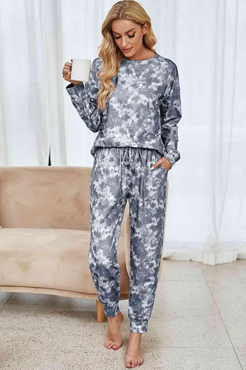 Tie-Dye Long Sleeve Top and Drawstring Joggers Lounge Set Carauana Store