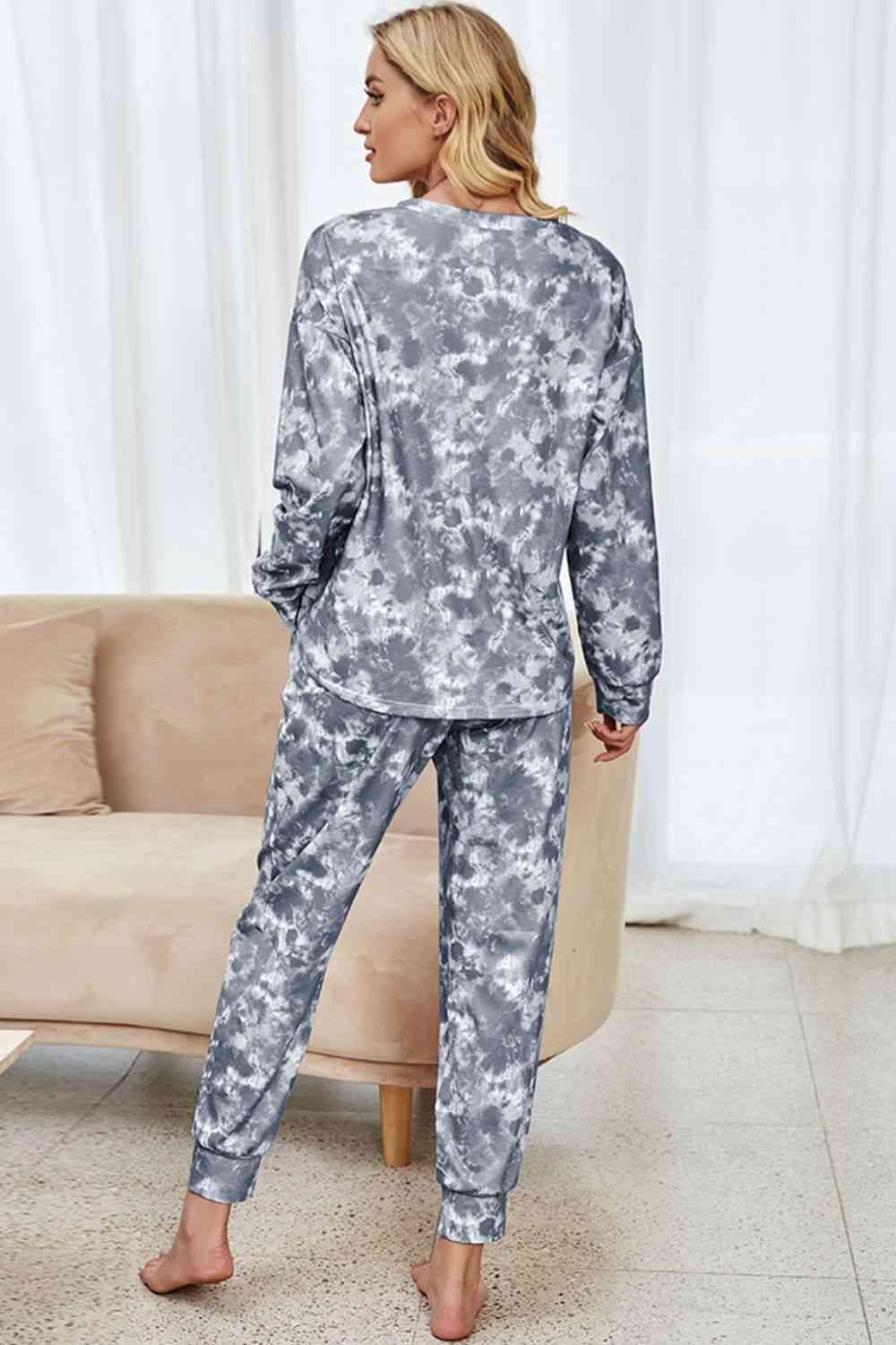 Tie-Dye Long Sleeve Top and Drawstring Joggers Lounge Set Carauana Store