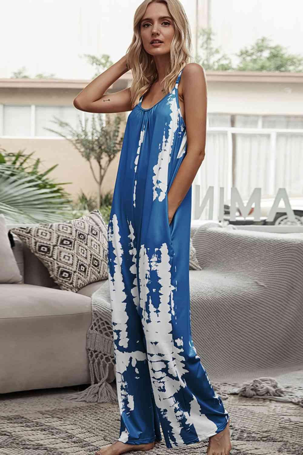 Tie-Dye Spaghetti Strap Jumpsuit with Pockets Carauana Store