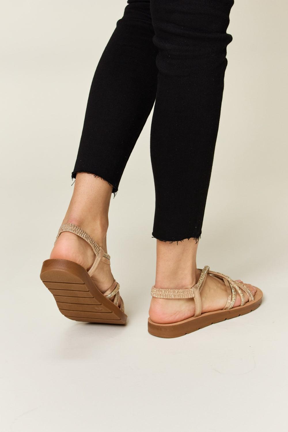 Forever Link Rhinestone Crisscross Flat Sandals Carauana Store