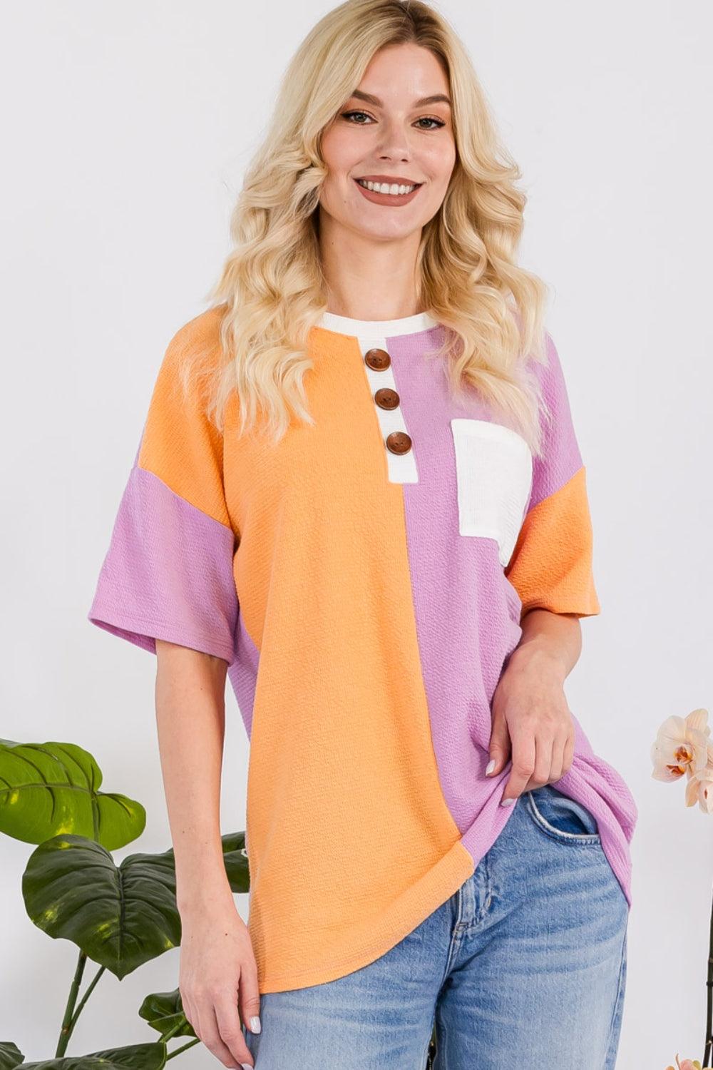Celeste Full Size Color Block Short Sleeve T-Shirt Carauana Store