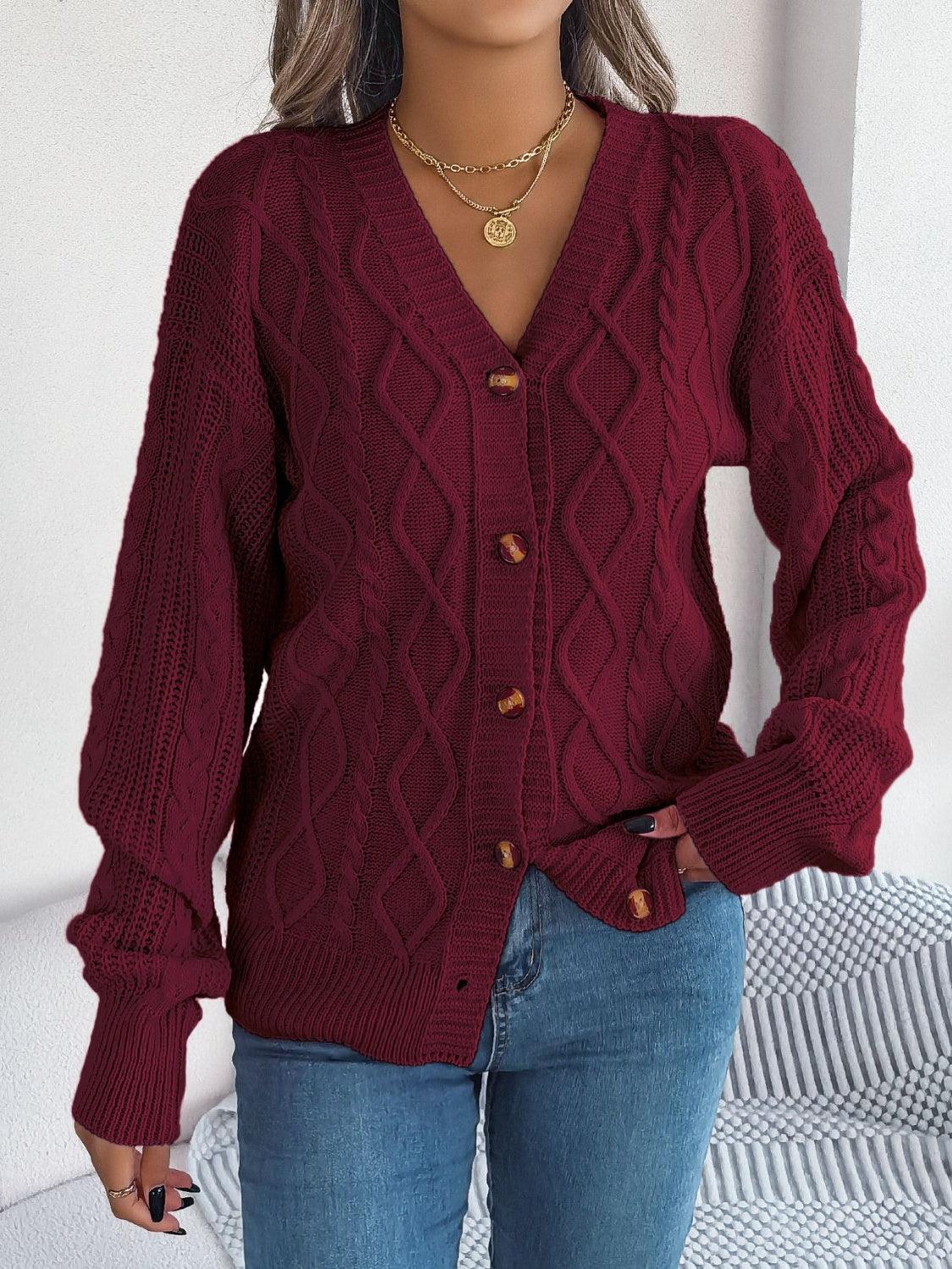 Cable-Knit Long Sleeve Cardigan Carauana Store