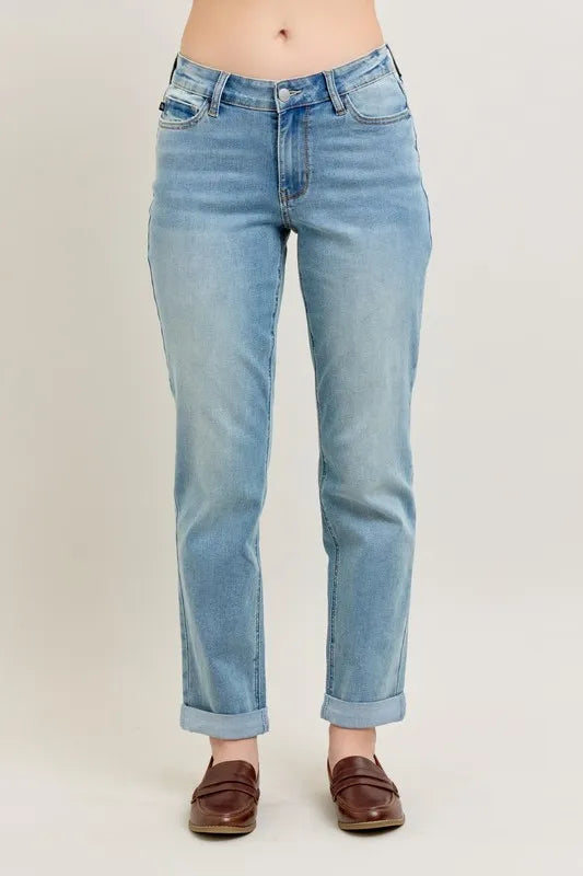 Judy Blue Full Size V-Front Cuff Boyfriend Jeans Plus Size Carauana Store
