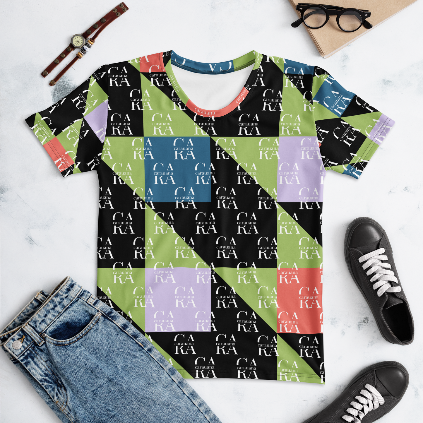 Women's T-shirt Green Black branded Carauana Store