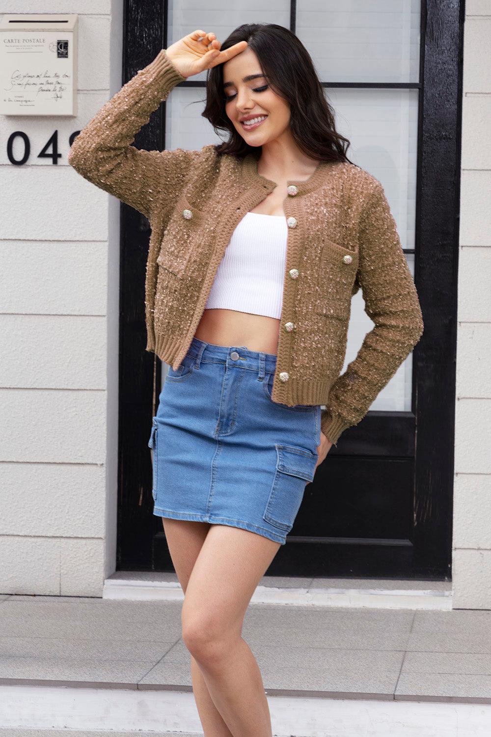 Button Up Round Neck Cardigan Carauana Store