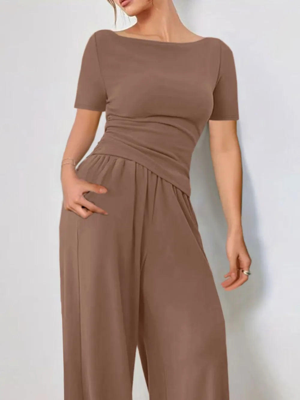 Round Neck Short Sleeve T-Shirt and Pants Set Carauana Store