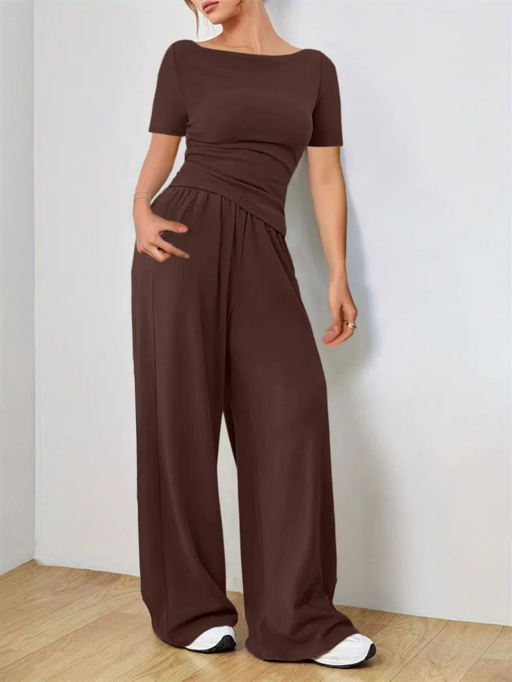 Round Neck Short Sleeve T-Shirt and Pants Set Carauana Store