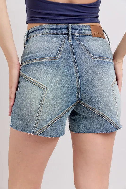 Judy Blue Full Size High Waist Star Seam Detail Denim Shorts Plus Size Carauana Store