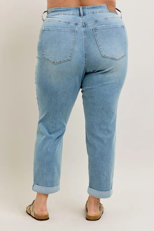 Judy Blue Full Size V-Front Cuff Boyfriend Jeans Plus Size Carauana Store