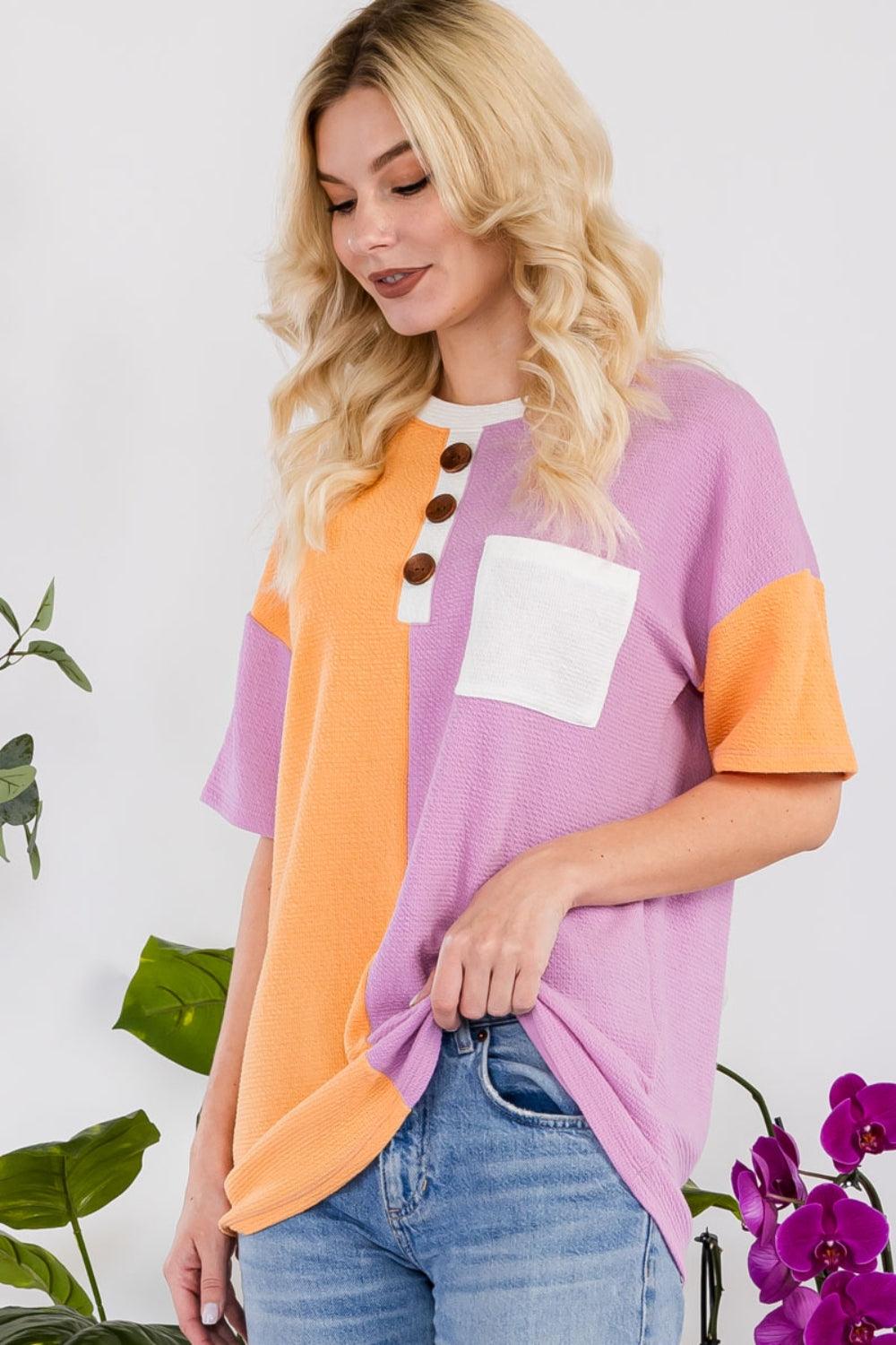 Celeste Full Size Color Block Short Sleeve T-Shirt Carauana Store