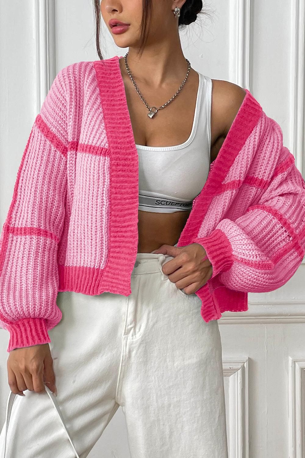 Contrast Open Front Long Sleeve Cardigan Carauana Store