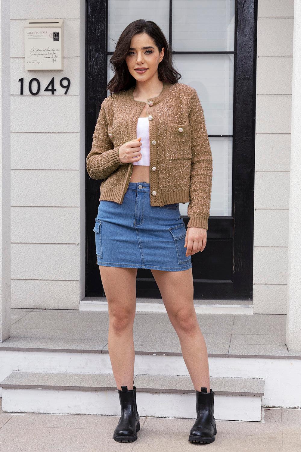 Button Up Round Neck Cardigan Carauana Store