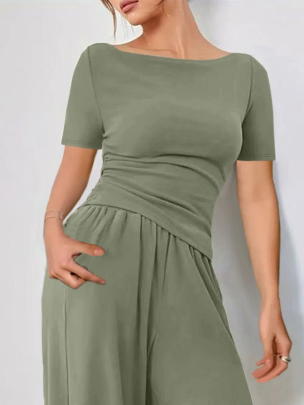 Round Neck Short Sleeve T-Shirt and Pants Set Carauana Store